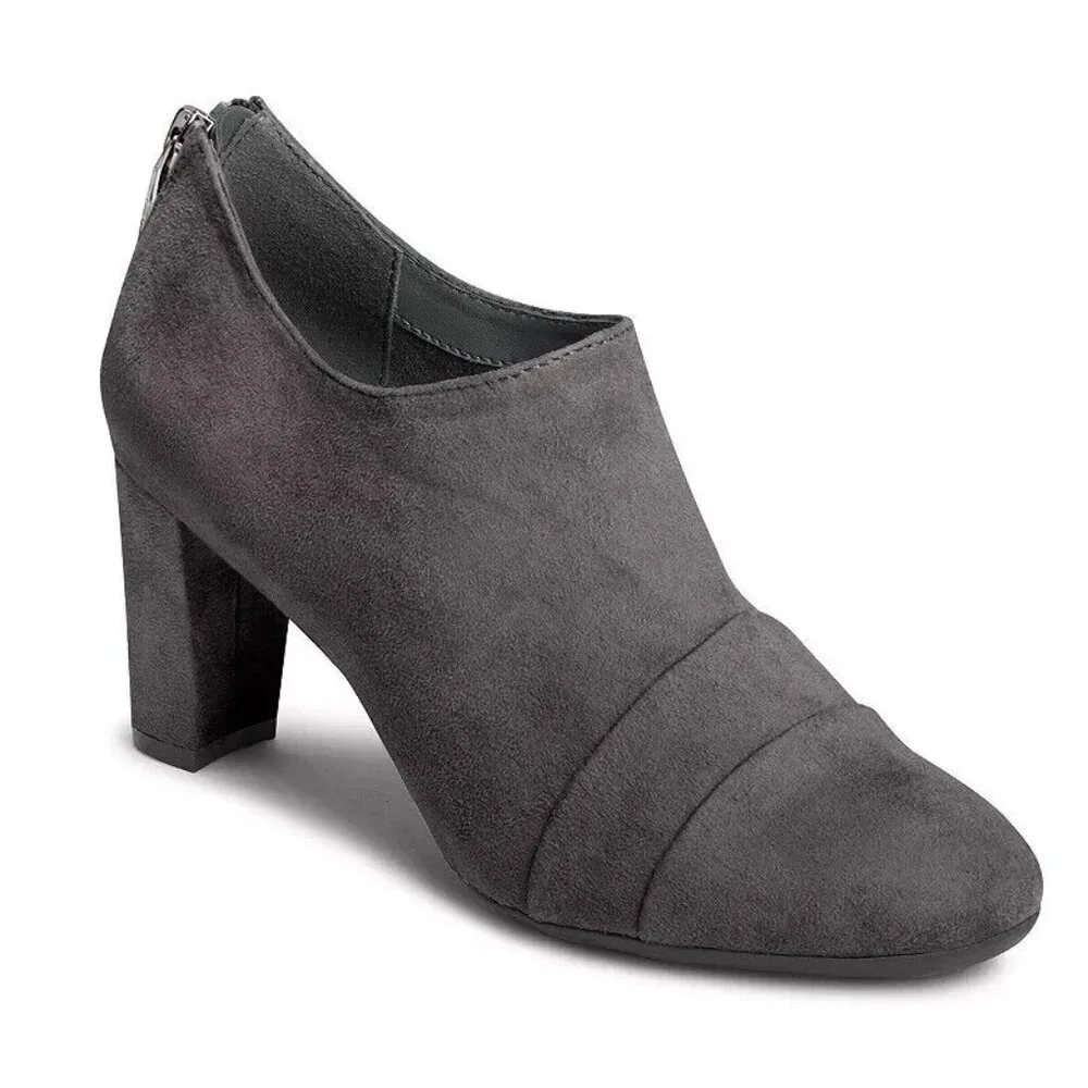 A2 by Aerosoles Sixth Avenue Booties Gray Suede Ankle Zip 10‎ M NEW